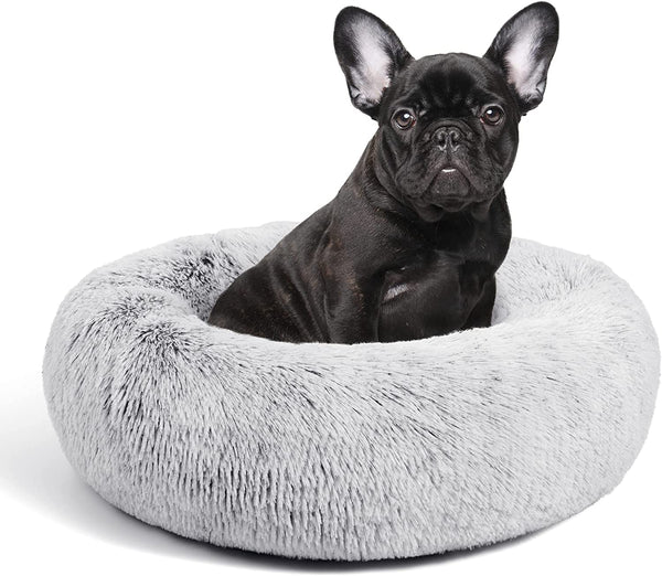 24In Cat Beds for Indoor Cats - Cat Bed with Machine Washable, Waterproof Bottom - Grey Fluffy Dog and Cat Calming Cushion Bed for Joint-Relief and Sleep Improvement