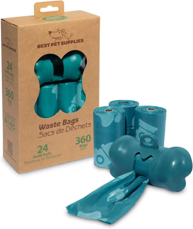 Dog Poop Bags (360 Bags) for Waste Refuse Cleanup, Doggy Roll Replacements for Outdoor Puppy Walking and Travel, Leak Proof and Tear Resistant, Thick Plastic - Turquoise