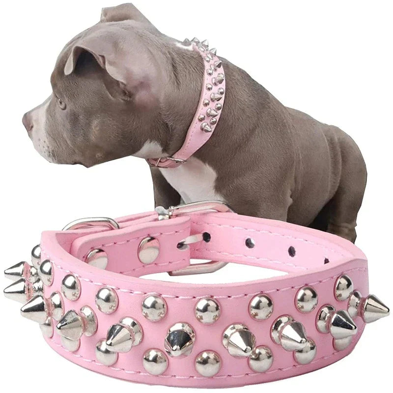 Spiked Studded Leather Dog Collar Rivets Pet Small Large Cat Pit Bull Adjustable